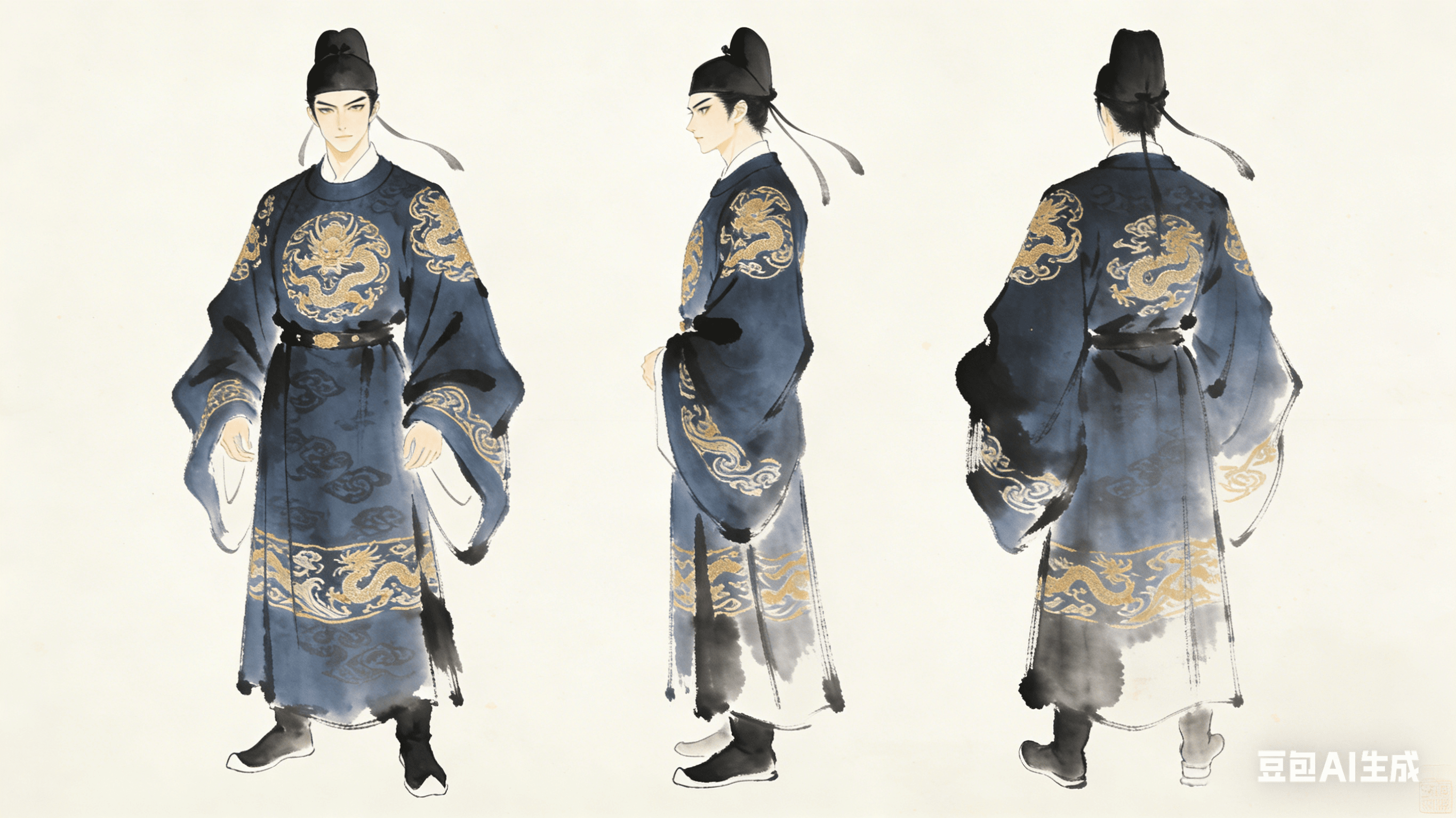 基于故事文本与新国风水墨武侠动漫风格设计唐朝人物形象提示词